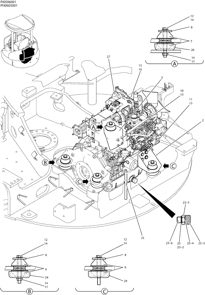 Схема запчастей Case CX50B - (01-006) - ENGINE INSTAL (10) - ENGINE