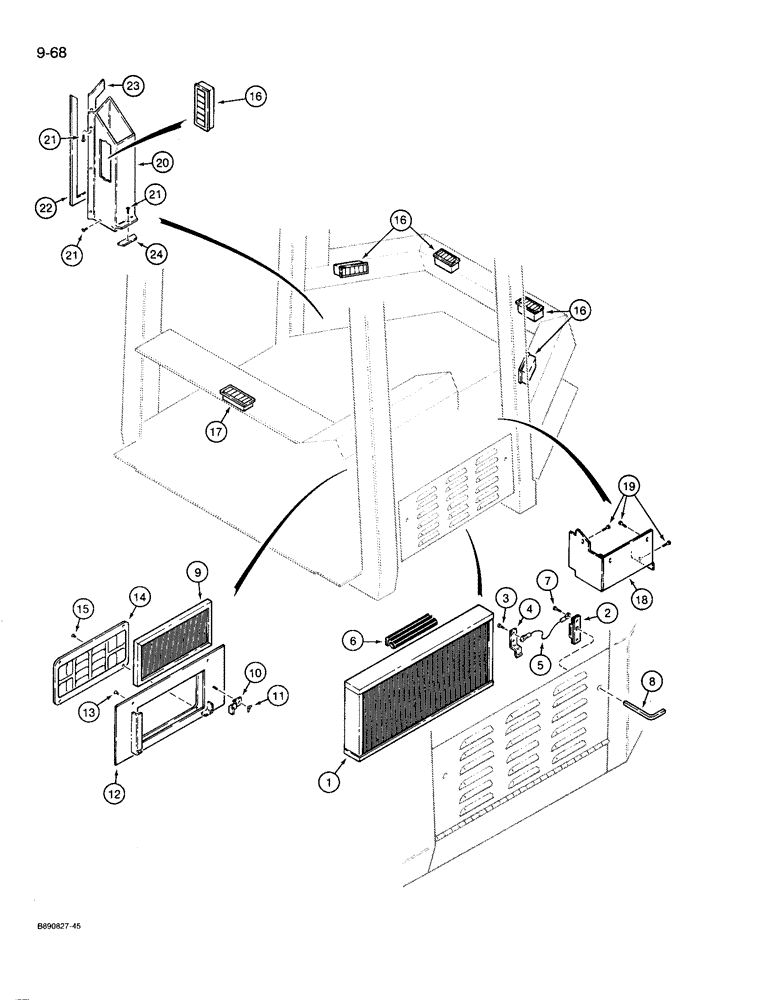 Схема запчастей Case 721 - (9-068) - CAB FILTERS, VENTS, AND LOUVERS, *CABS WITH SINGLE LOUVER AIR VENT (ITEM 20) (09) - CHASSIS/ATTACHMENTS