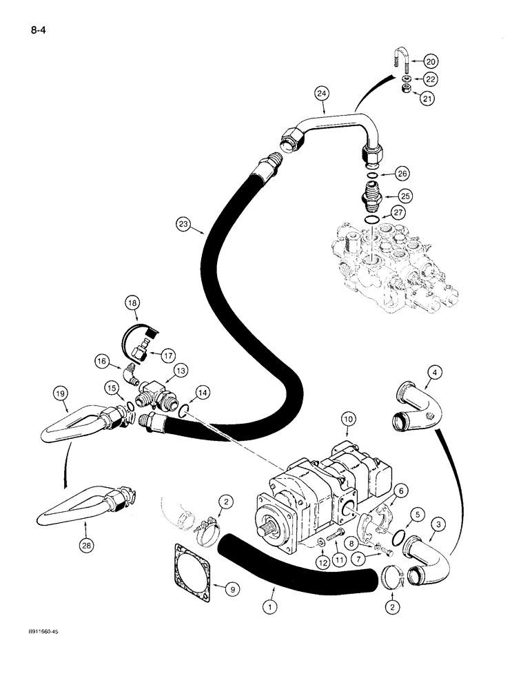 Схема запчастей Case 721 - (8-04) - HYDRAULIC CIRCUIT, RESERVOIR TO PUMP AND LOADER VALVE (08) - HYDRAULICS