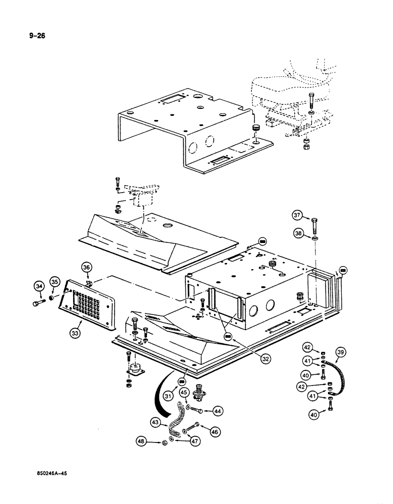 Схема запчастей Case 125B - (9-026) - SEAT MOUNTING, AND FLOOR PLATE, P.I.N. 74251 THROUGH 74630 (09) - CHASSIS