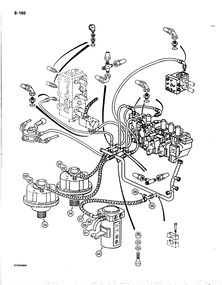 Схема запчастей Case 170B - (8-160) - HYDRAULIC CIRCUIT RETURN LINES, LEAK RETURN TO FILTER, P.I.N. 74417 THRU 74456 (08) - HYDRAULICS