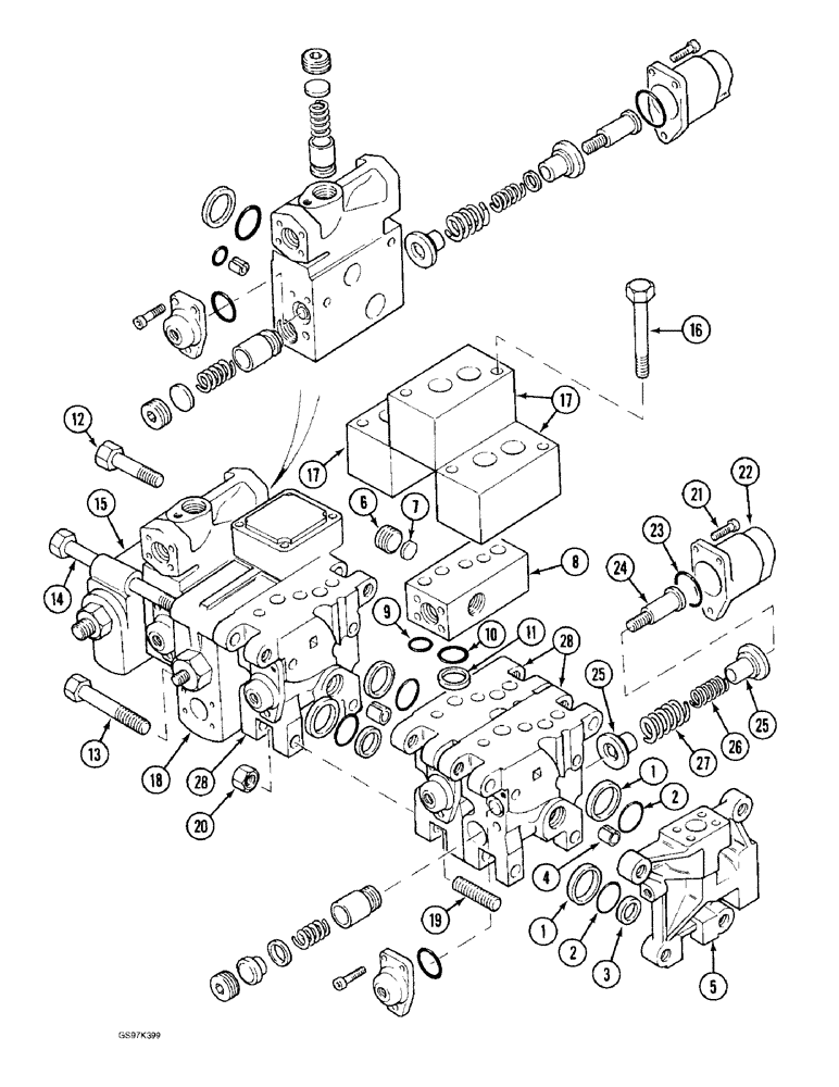 Схема запчастей Case 170C - (8-100) - ATTACHMENT CONTROL VALVE, BOOM, ARM, TOOL AND PARALLEL ARM SECTION (08) - HYDRAULICS