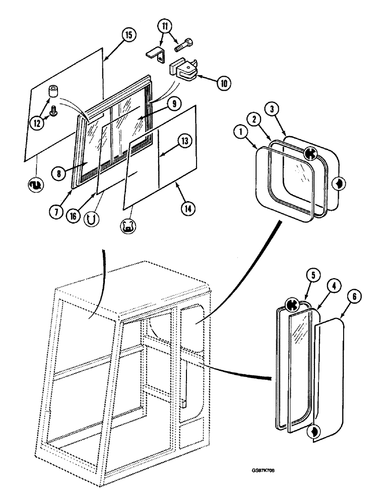 Схема запчастей Case 220B - (9-092) - CAB, CAB GLASS, INSULATION AND SEALS, P.I.N. 03202 AND AFTER (09) - CHASSIS