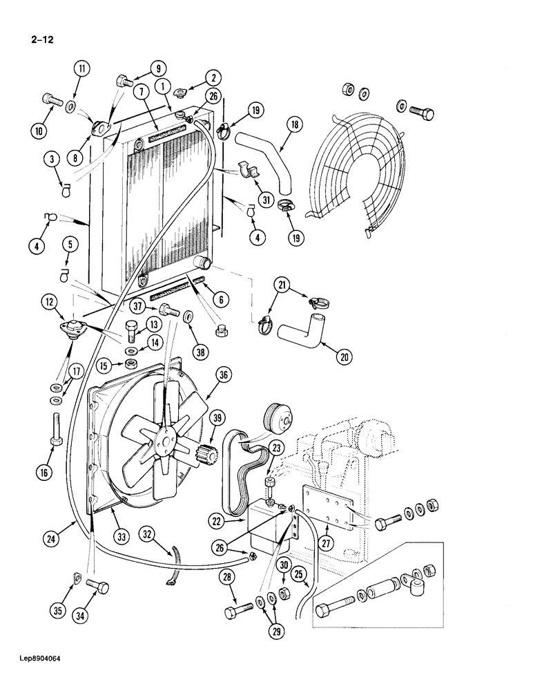 Схема запчастей Case 688 - (2-12) - RADIATOR, OIL COOLER, HOSES AND COOLANT RECOVERY, P.I.N. FROM 11601 TO XXXXX (02) - ENGINE