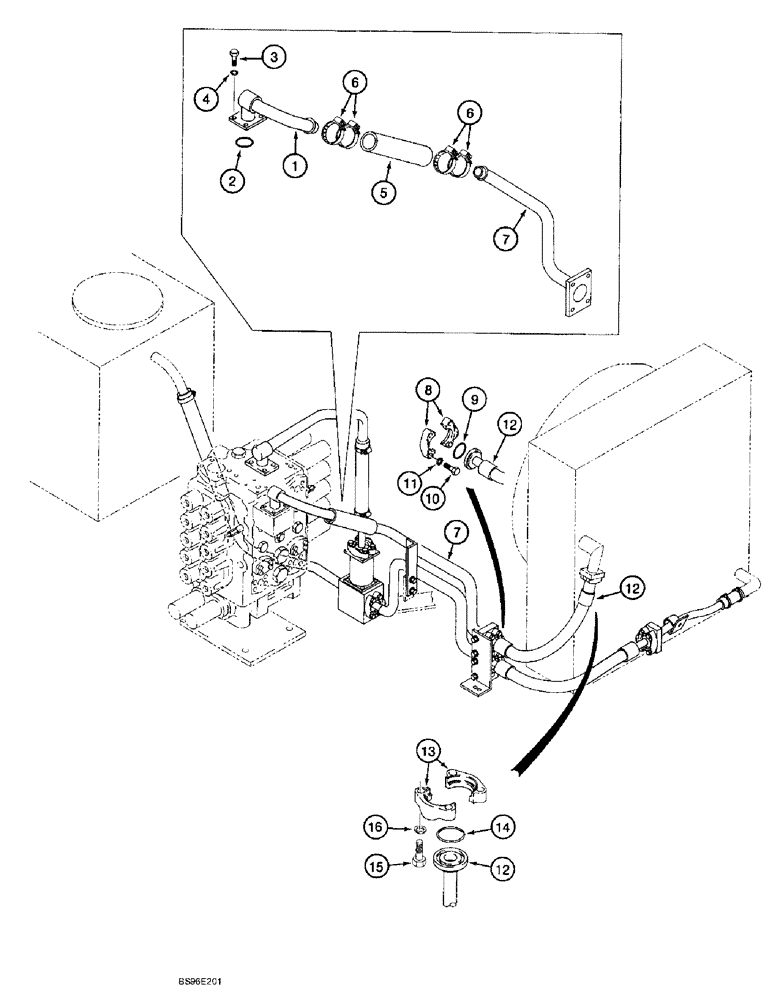 Схема запчастей Case 9060B - (8-016) - OIL COOLER SUPPLY LINE (08) - HYDRAULICS