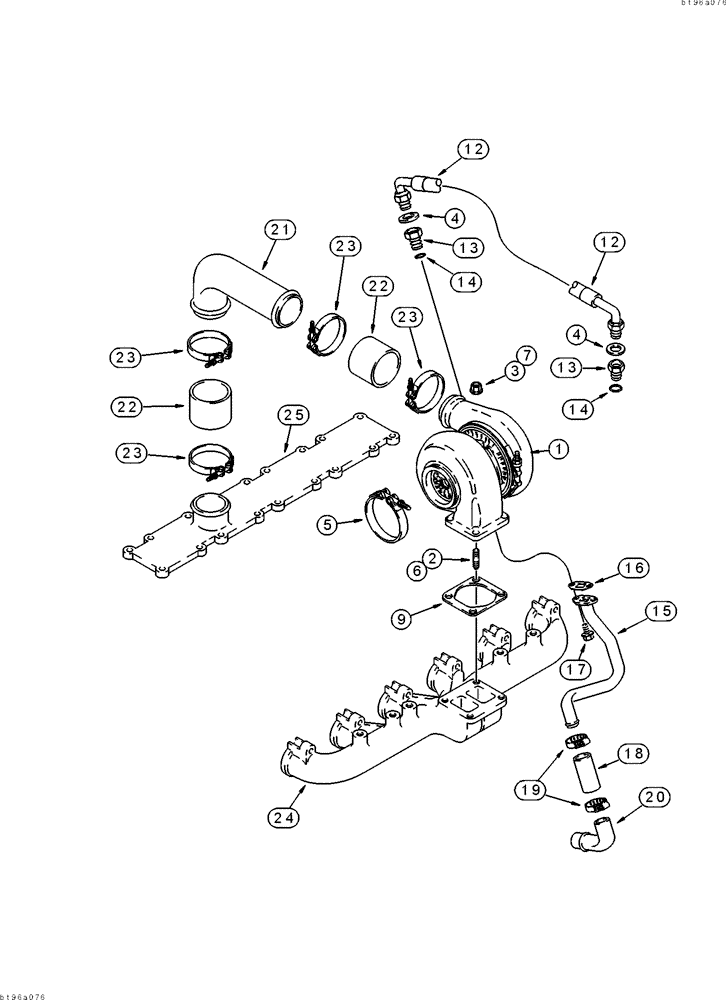 Схема запчастей Case 9040 - (2-18) - TURBOCHARGER SYSTEM, 6T-830 ENGINE (02) - ENGINE