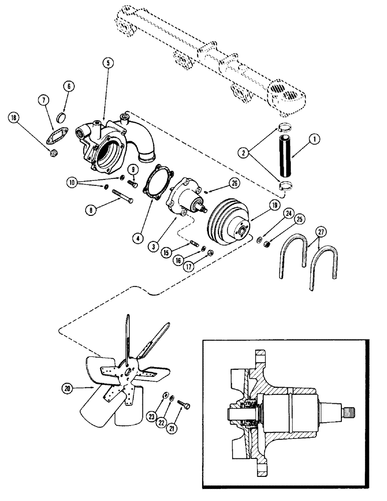 Схема запчастей Case 980 - (007A) - WATER PUMP, (504BDT) DIESEL ENGINE (01) - ENGINE