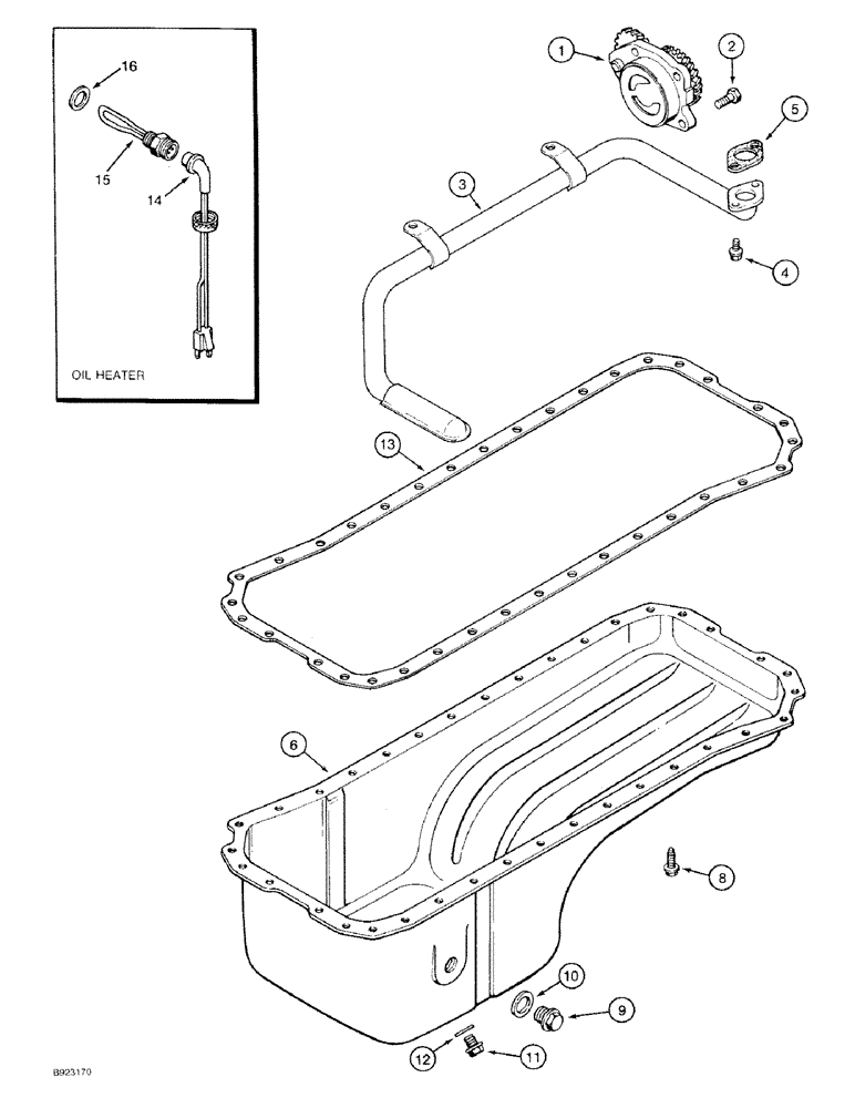 Схема запчастей Case 9030 - (2-24) - OIL PUMP AND OIL PAN, 6T-590 ENGINE, ENGINE OIL HEATER (02) - ENGINE