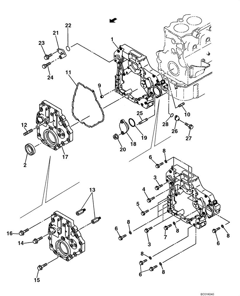 Схема запчастей Case CX800 - (02-15) - FRONT GEAR COVER (02) - ENGINE