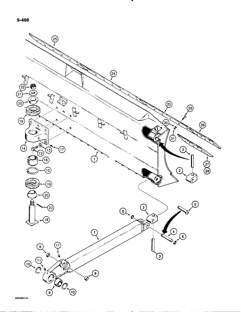 Схема запчастей Case 1455B - (9-466) - HYDRAULIC ANGLE TILT PITCH DOZER MODELS, DOZER BLADE AND STRUTS (09) - CHASSIS/ATTACHMENTS