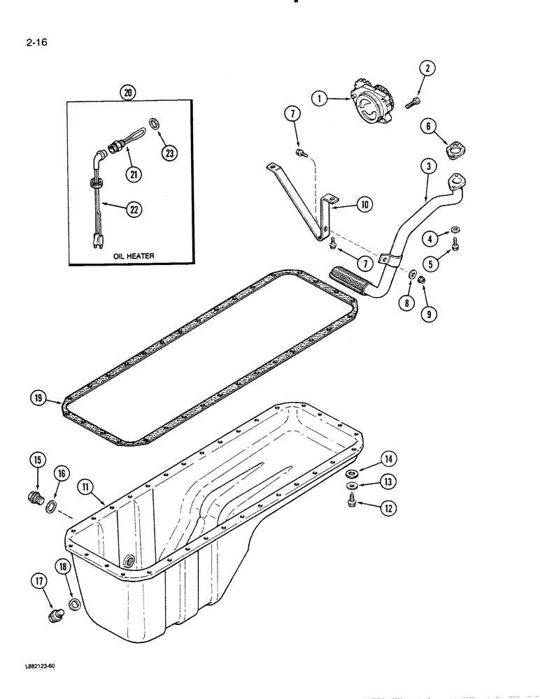 Схема запчастей Case 1550 - (2-16) - OIL PUMP AND OIL PAN, 6T-830 ENGINE (02) - ENGINE