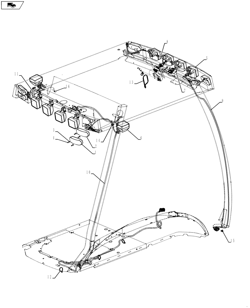 Схема запчастей Case 580SN WT - (55.404.01[02]) - ELECTRICAL - LAMPS, ROPS CANOPY (55) - ELECTRICAL SYSTEMS