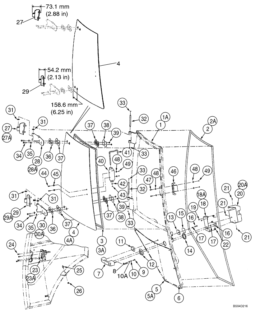 Схема запчастей Case 580M - (09-55A) - CAB - DOORS, IF USED (SEE GLASS AND HINGES; REF 4, 27, 29) (09) - CHASSIS/ATTACHMENTS