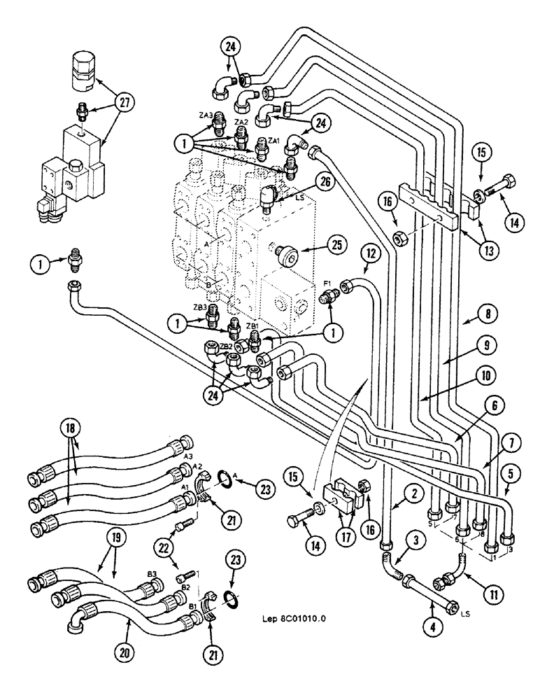 Схема запчастей Case 688C - (8C-04) - VALVE SUPPORT HYDRAULIC CIRCUIT, (10745-) (07) - HYDRAULIC SYSTEM