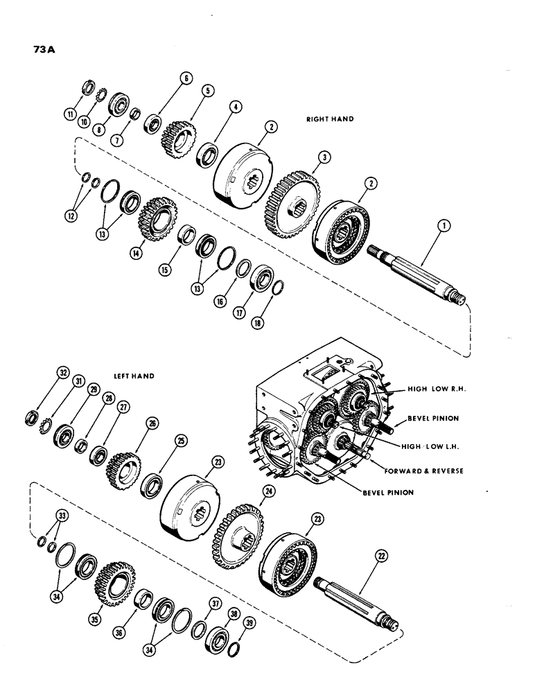 Схема запчастей Case 850 - (073A) - HIGH & LOW CLUTCH SHAFTS, RIGHT HAND (03) - TRANSMISSION