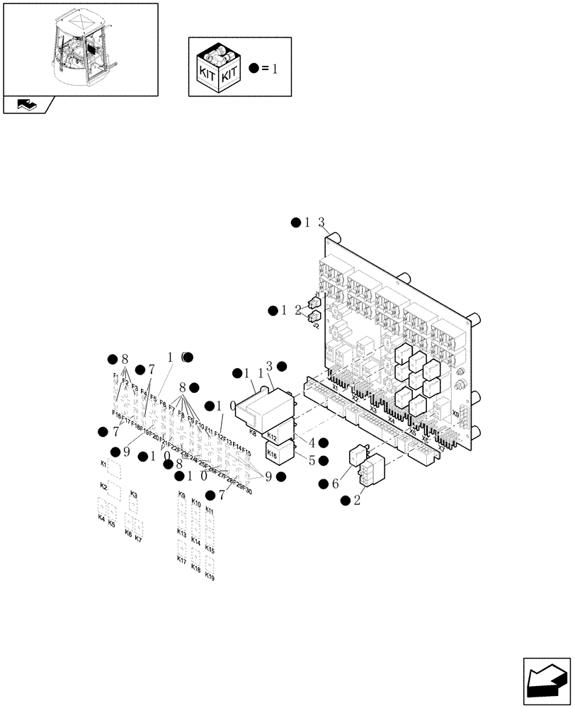 Схема запчастей Case 21E - (439[05]) - CAB: ELECTRONIC CONTROL UNIT (10) - OPERATORS PLATFORM