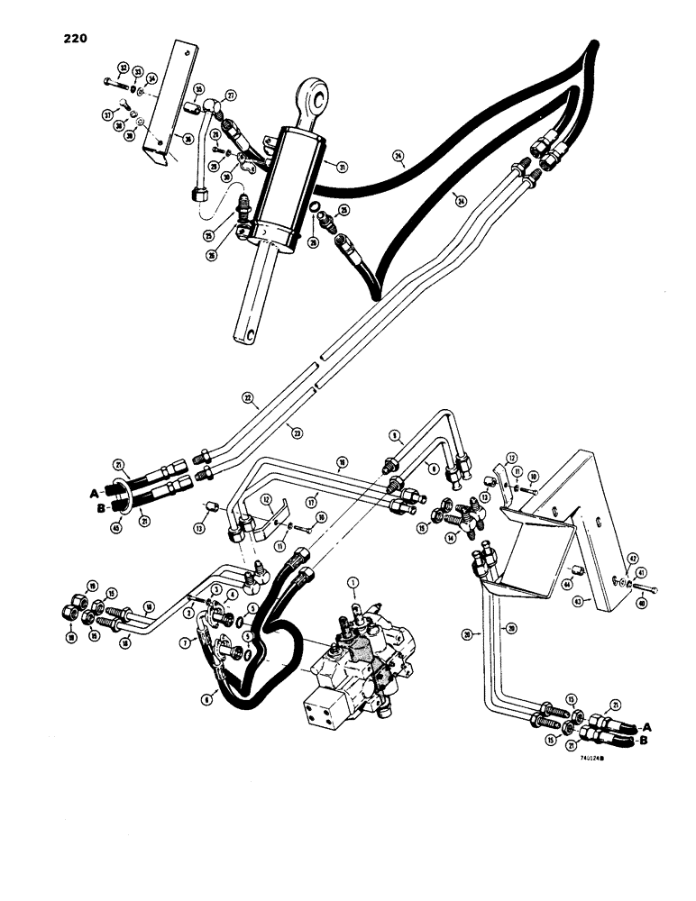 Схема запчастей Case 1450 - (220) - DOZER TILT HYDRAULIC CIRCUIT, USED BEFORE TRACTOR SN 8379095 (08) - HYDRAULICS