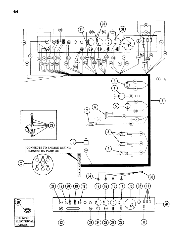 Схема запчастей Case 980B - (064) - INSTRUMENT PANEL AND TURNTABLE WIRING HARNESS, (USED ON UNITS WITH PIN 6204051 AND AFTER) (06) - ELECTRICAL SYSTEMS