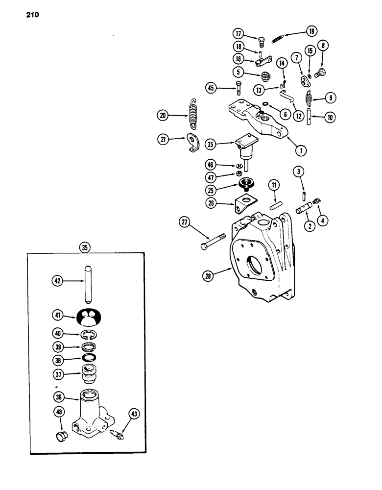 Схема запчастей Case 480D - (210) - DIFFERENTIAL BRAKE LEVER AND LOCK, TRANSAXLE, PRIOR TO TRANSMISSION S/N 16270319 (33) - BRAKES & CONTROLS