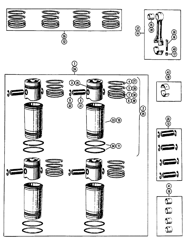 Схема запчастей Case 530CK - (046) - PISTONS, SLEEVES AND CONNECTING RODS, (188) DIESEL ENGINE FOR WIDE FLANGED SLEEVES (10) - ENGINE