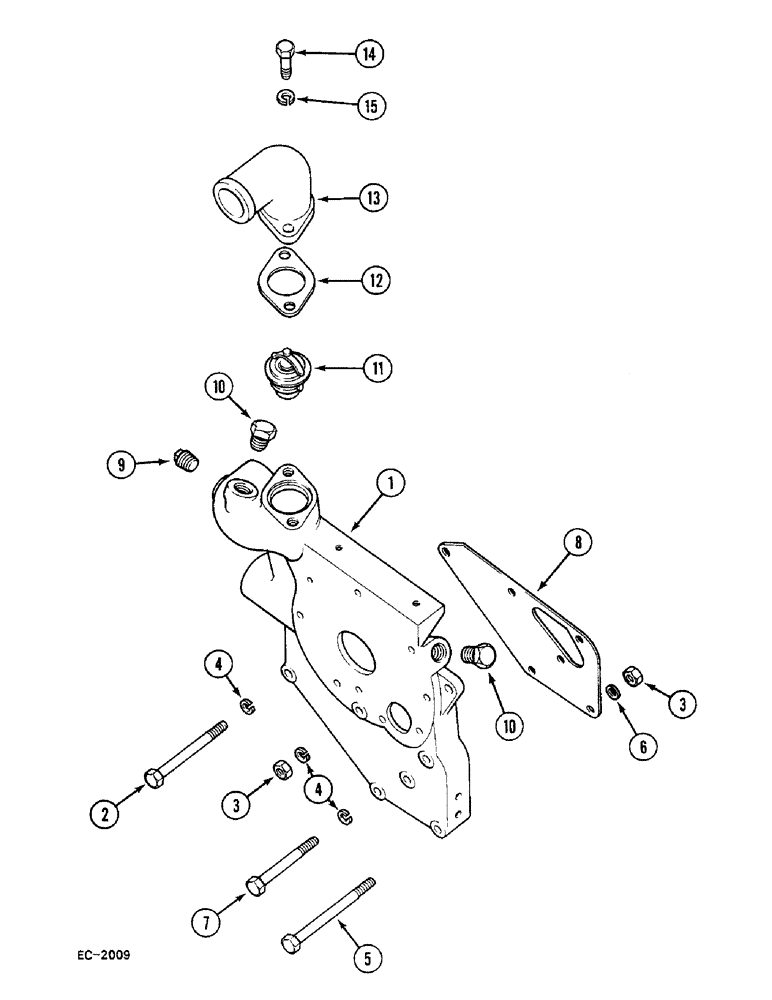 Схема запчастей Case 380B - (2-10) - WATER PUMP CARRIER AND THERMOSTAT (02) - ENGINE