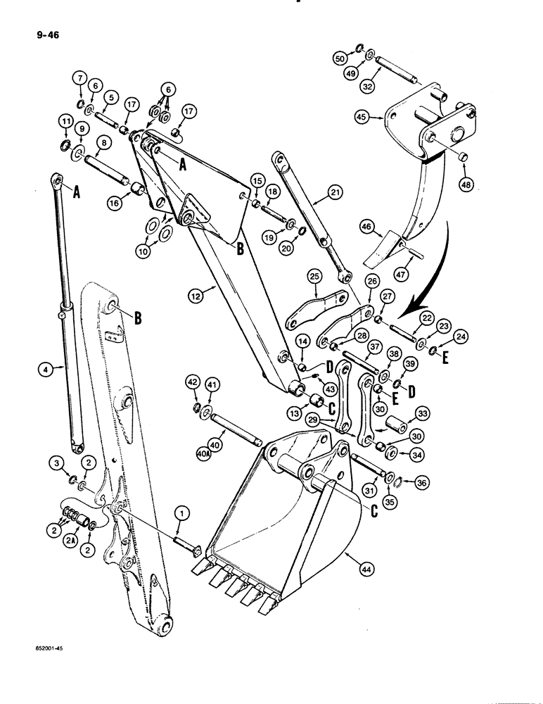 Схема запчастей Case 480E - (9-046) - BACKHOE DIPPER AND BUCKET, 480E 14 FOOT BACKHOE MODELS (09) - CHASSIS/ATTACHMENTS