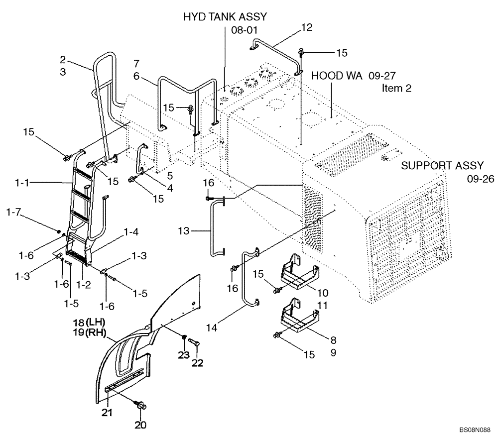 Схема запчастей Case 1221E - (09-29[01]) - LADDER & HANDRAIL, REAR FENDERS (87700461) (09) - CHASSIS/ATTACHMENTS