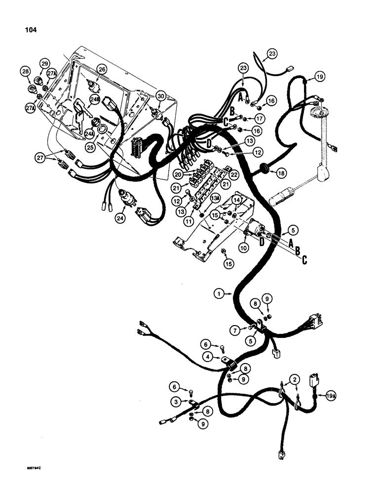 Схема запчастей Case 580SD - (104) - MAIN WIRING HARNESS AND CONNECTIONS (04) - ELECTRICAL SYSTEMS