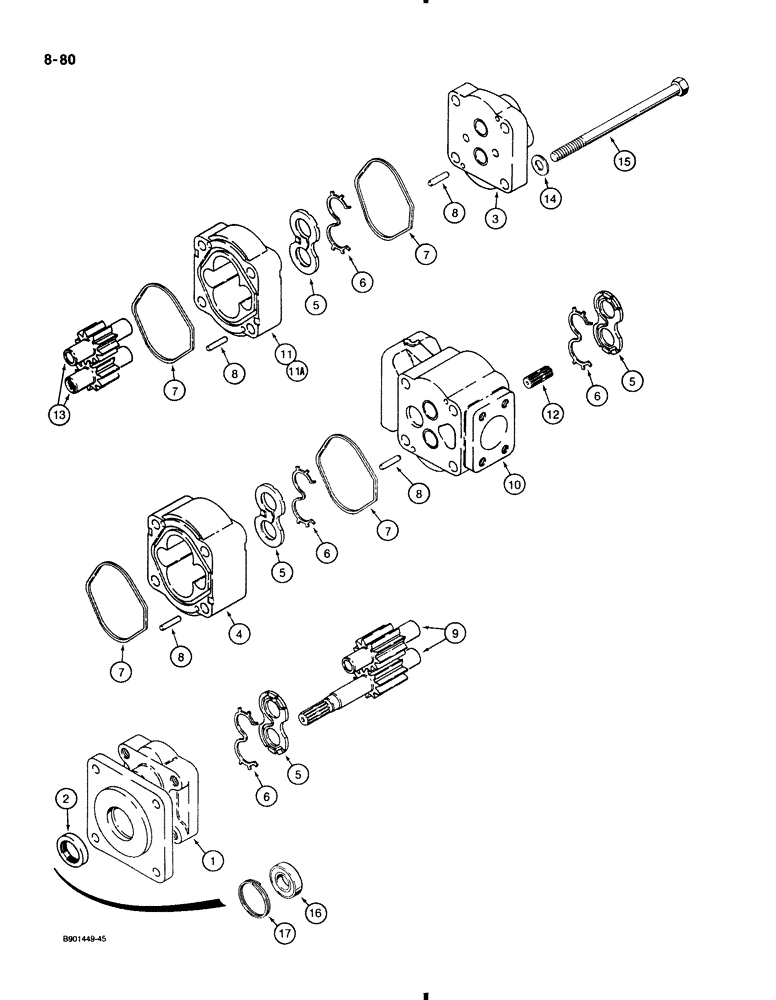 Схема запчастей Case 580K - (8-080) - EQUIPMENT HYDRAULIC PUMP (08) - HYDRAULICS