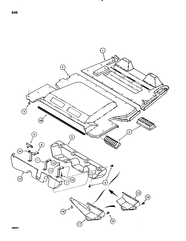 Схема запчастей Case 580SE - (646) - CAB HEADLINER AND WINDSHIELD WIPER COVERS, REAR WINDSHIELD WIPER MOTOR COVER (09) - CHASSIS/ATTACHMENTS