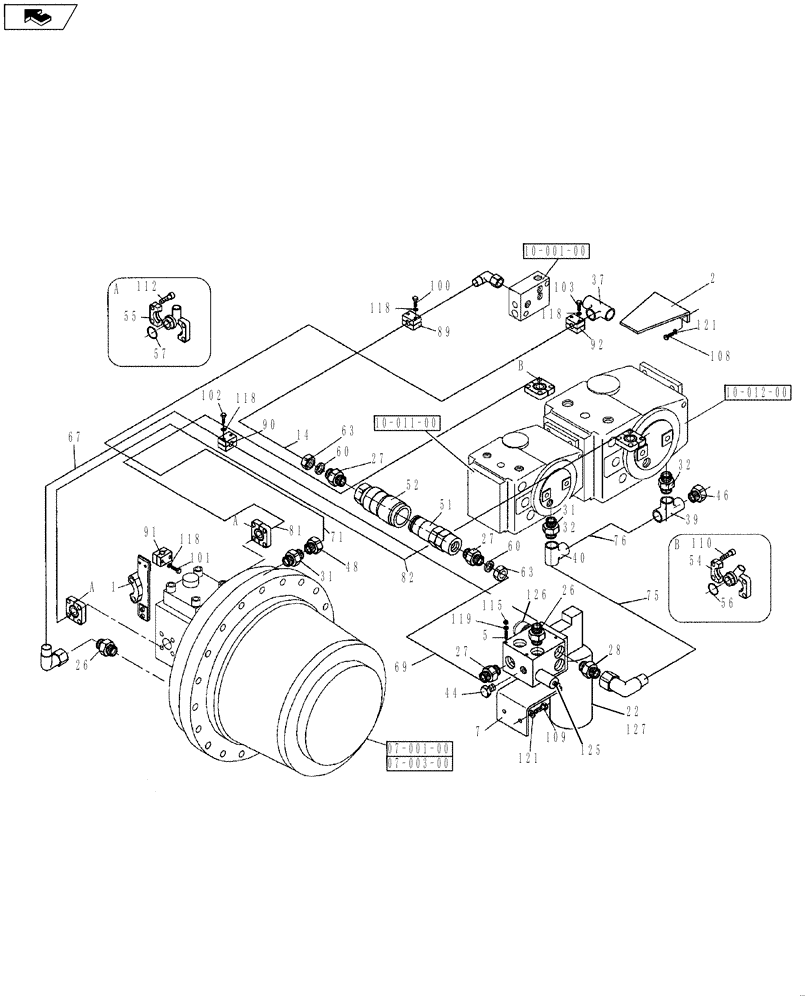 Схема запчастей Case SV216 - (10-004-00[01]) - HYDRAULIC CIRCUIT, TRAVEL -REAR (08) - HYDRAULICS