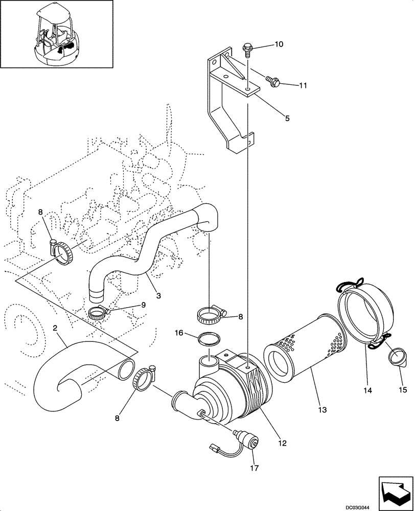 Схема запчастей Case CX25 - (02-05[00]) - AIR CLEANER ASSY (02) - ENGINE