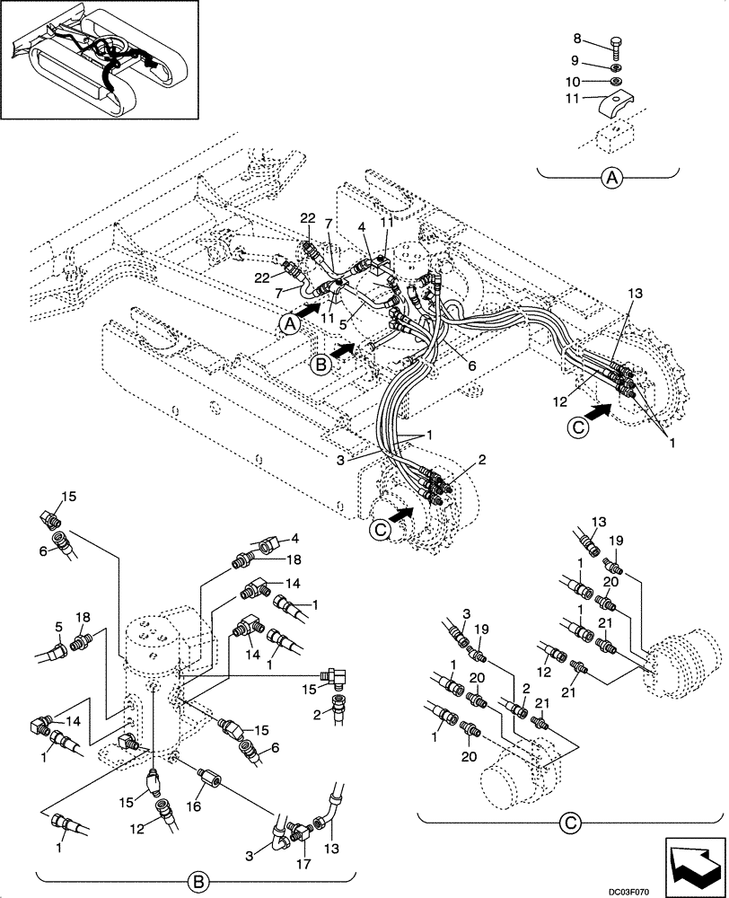 Схема запчастей Case CX14 - (08-10[00]) - HYDRAULIC LINES - LOWER (08) - HYDRAULICS