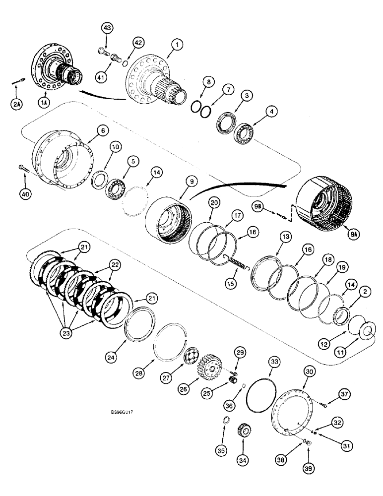 Схема запчастей Case 821B - (6-52) - REAR AXLE HUB, DISC BRAKES AND PLANETARY (06) - POWER TRAIN