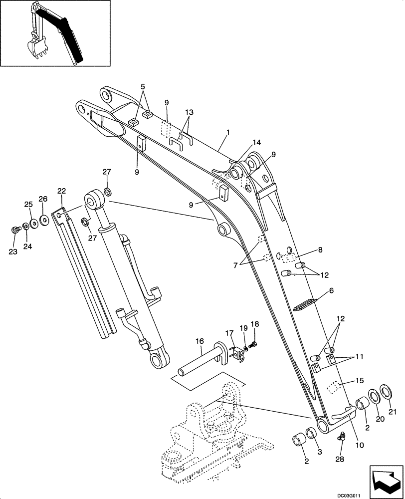 Схема запчастей Case CX14 - (09-25[00]) - BOOM ASSY (S/N PE01-00101 - 00626) (09) - CHASSIS/ATTACHMENTS