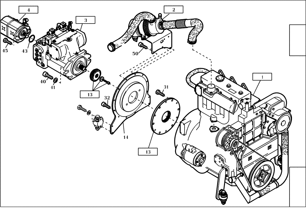 Схема запчастей Case 321D - (13.011[001]) - ENGINE MOUNTING PARTS (S/N 591052-UP) No Description