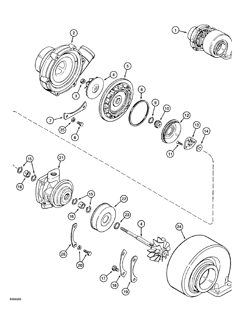 Схема запчастей Case 9010B - (2-044) - TURBOCHARGER, 4TA-390 ENGINE, PRIOR TO P.I.N. DAC01#2001 (02) - ENGINE