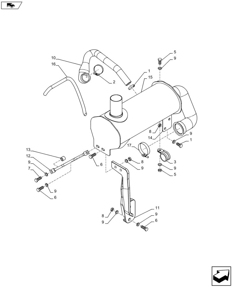 Схема запчастей Case 590SN - (10.254.13) - MUFFLER ASSY (10) - ENGINE