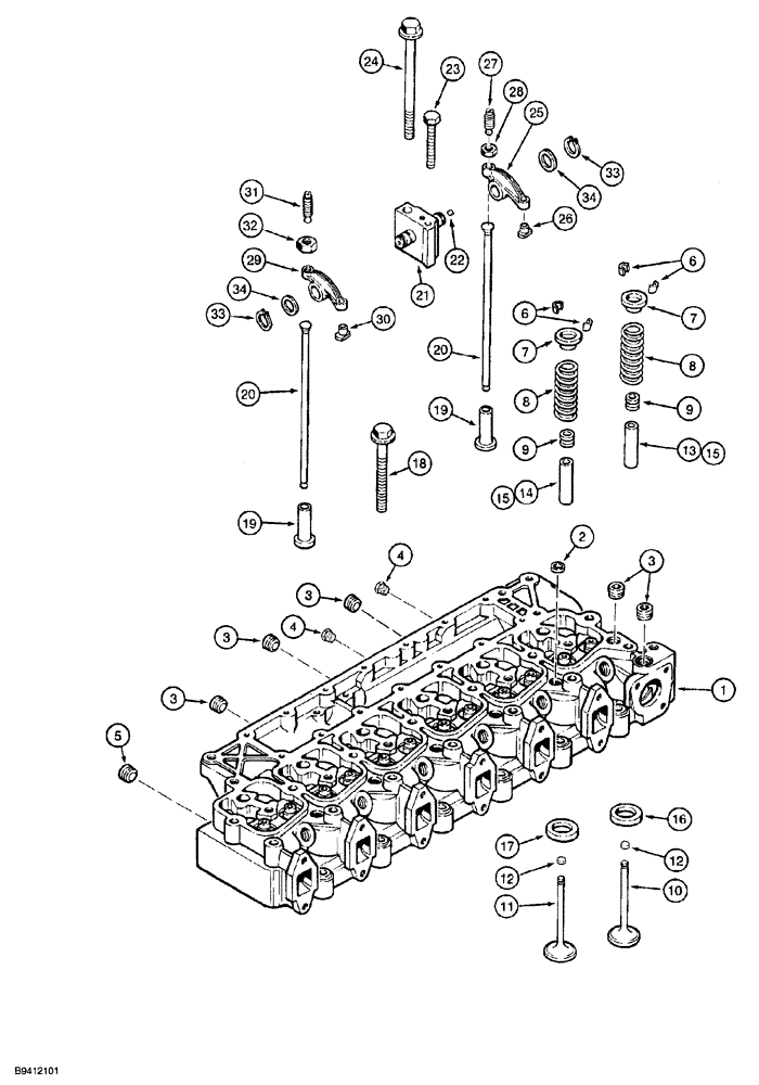 Схема запчастей Case 850G - (2-38) - CYLINDER HEAD AND VALVE MECHANISM (PRIOR TO P.I.N. JJG0254015, EXCEPT FOR JJG0254005 TO JJG0254009) (01) - ENGINE