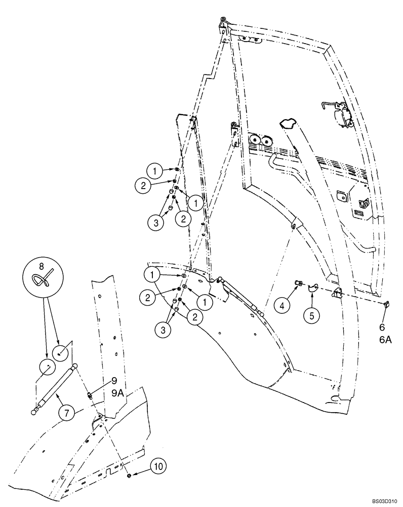 Схема запчастей Case 580M - (09-59) - CAB - DOOR MOUNTING (09) - CHASSIS/ATTACHMENTS