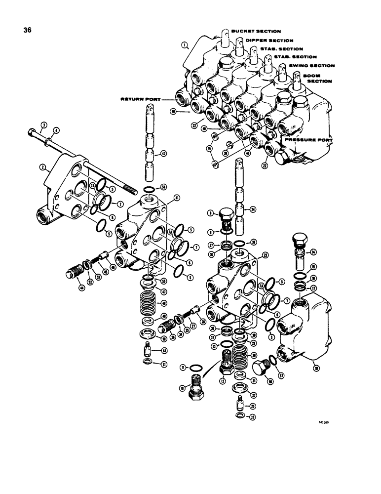 Схема запчастей Case D100XR - (7-036) - H513788 CONTROL VALVE, 1835C AND 1845C UNI-LOADERS AND 380CK TRACTOR 