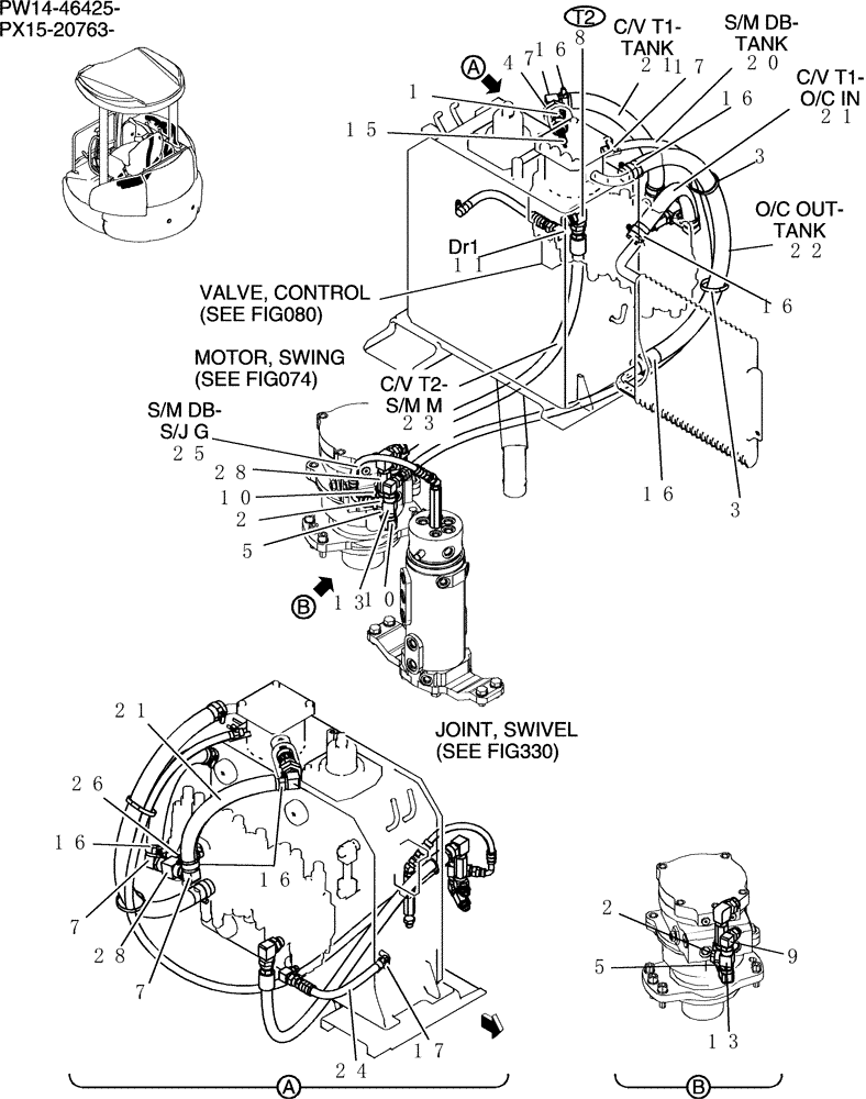 Схема запчастей Case CX36B - (110-72[1]) - HYDRAULIC LINES, RETURN (ANGLE DOZER) (05) - SUPERSTRUCTURE