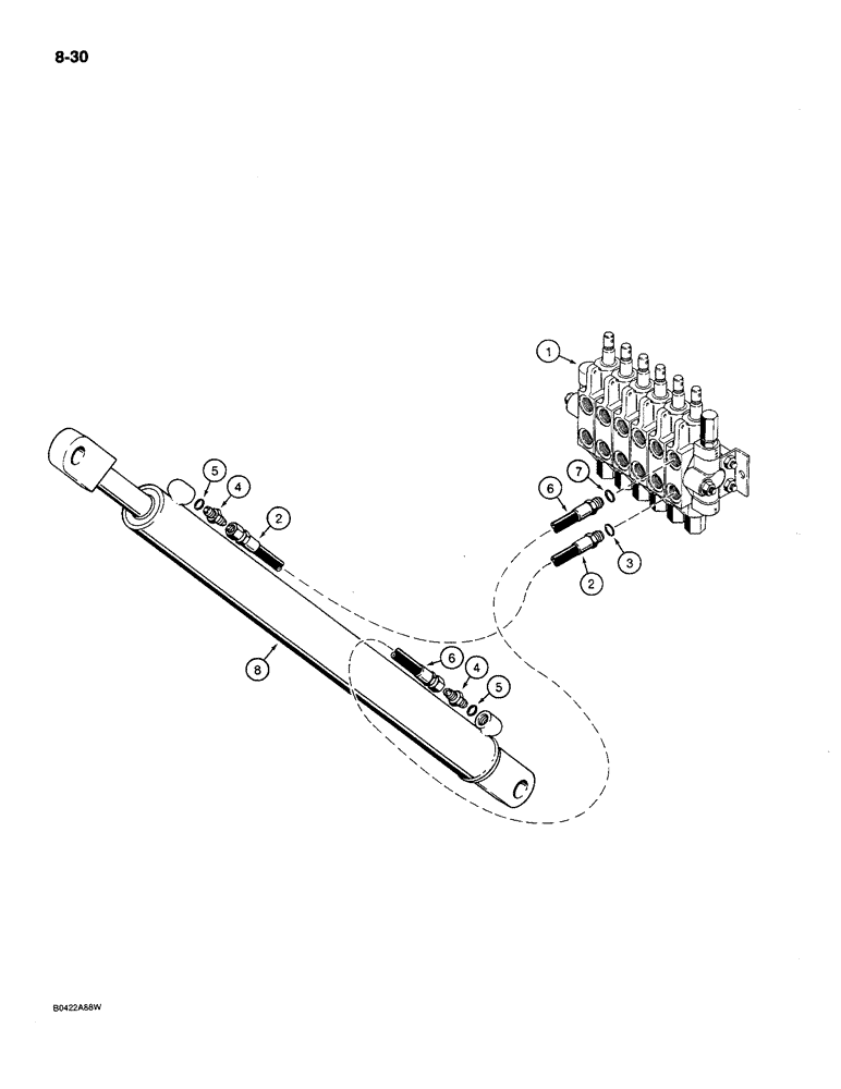 Схема запчастей Case MAXI-SNEAKER C - (8-30) - BOOM CYLINDER HYDRAULIC CIRCUIT, USED ON MODELS WITH SD-70 BACKHOE (08) - HYDRAULICS