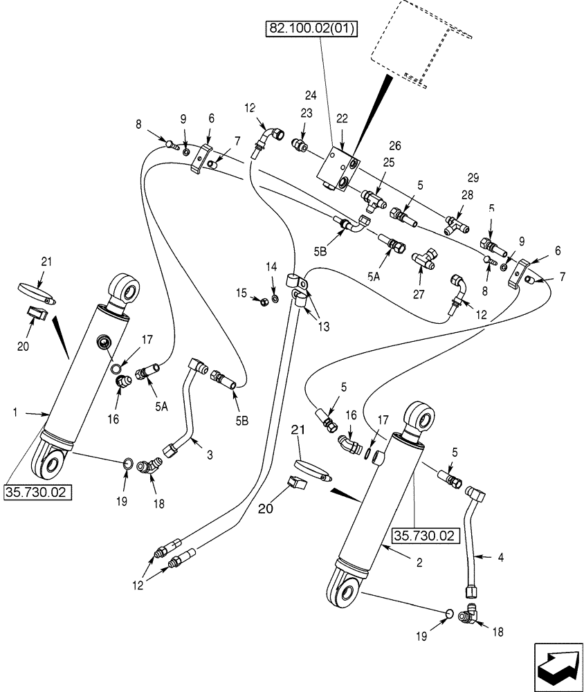 Схема запчастей Case 580SM - (35.730.01[02]) - HYDRAULICS - CYLINDER, LOADER CLAM (580SM/SM+) (35) - HYDRAULIC SYSTEMS