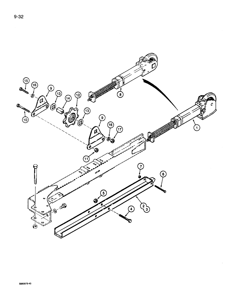 Схема запчастей Case 360 - (9-032) - TRENCHER BOOM END AND SPROCKET MOUNTING - CHANNEL BOOM PARTS (09) - CHASSIS/ATTACHMENTS