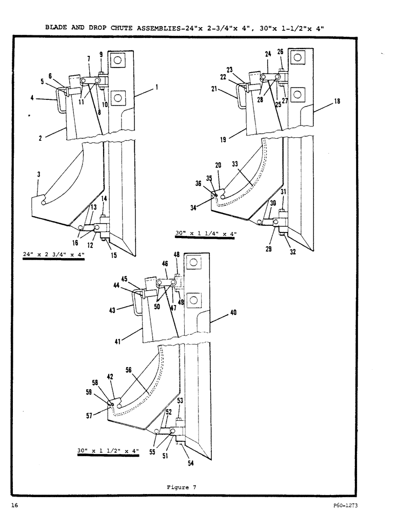 Схема запчастей Case P-60 - (16) - BLADE AND DROP CHUTE ASSEMBLIES-24" X 2-3/4" X 4", 30" X 1-1/2" X 4" 