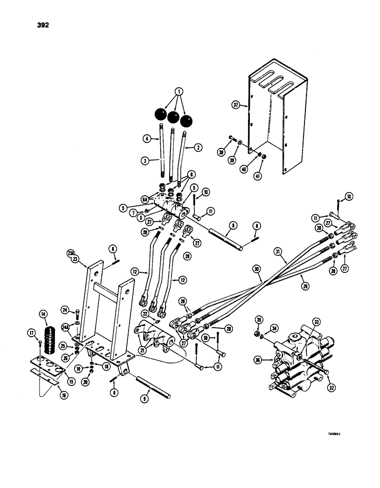 Схема запчастей Case W24C - (392) - LOADER CONTROL VALVE AND LEVERS (3 SPOOL) (08) - HYDRAULICS