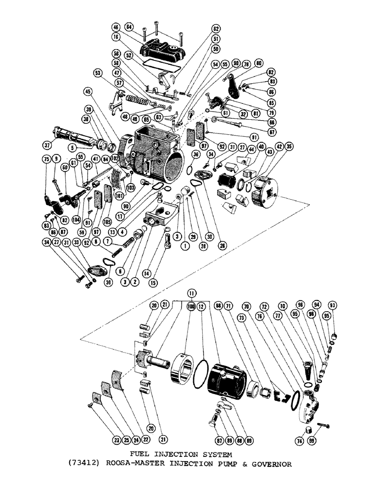 Схема запчастей Case 1000C - (036) - FUEL INJECTION SYSTEM 73412, 73412 ROOSA-MASTER INJECTION PUMP AND GOVERNOR (01) - ENGINE