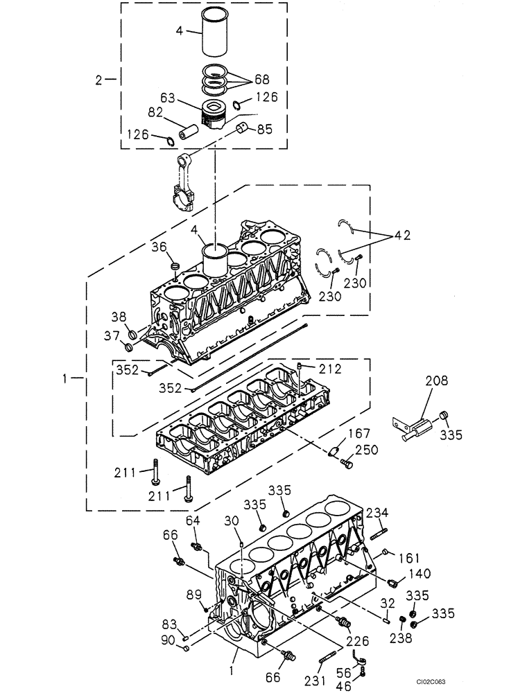 Схема запчастей Case CX460 - (02-23) - CYLINDER BLOCK (02) - ENGINE