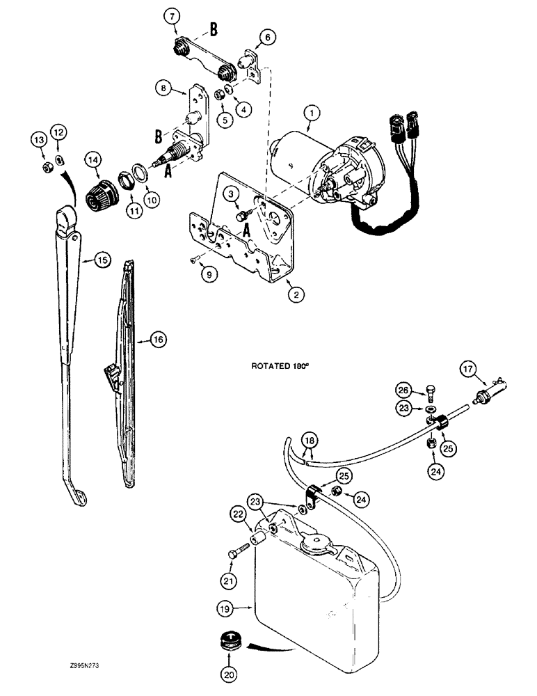 Схема запчастей Case 1155E - (4-56) - FRONT WIPER AND WINDSHIELD WASHER, DOZER P.I.N. JAK0009016 OR LOADER PIN JAK0009982 & AFT (04) - ELECTRICAL SYSTEMS